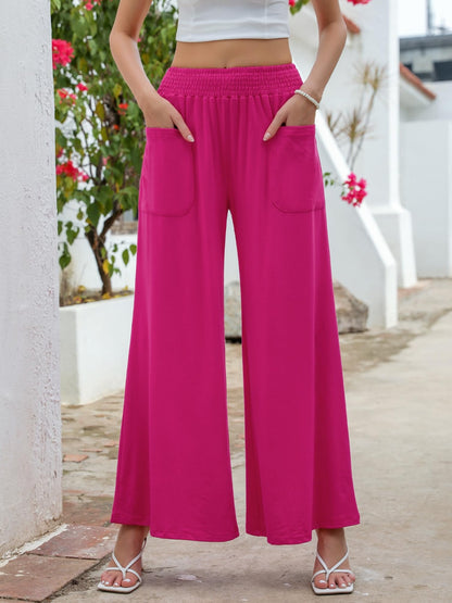 Pocketed Elastic Waist Wide Leg Pants