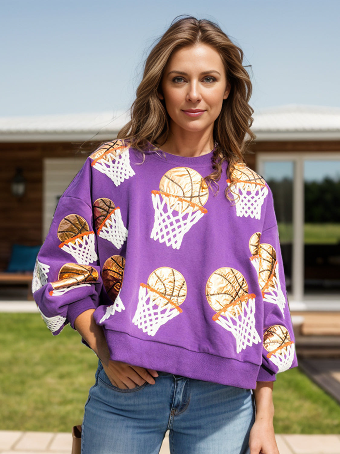 Basketball Round Neck Long Sleeve Sweatshirt