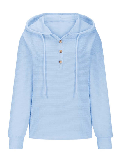 Drawstring Quarter Button Long Sleeve Hoodie