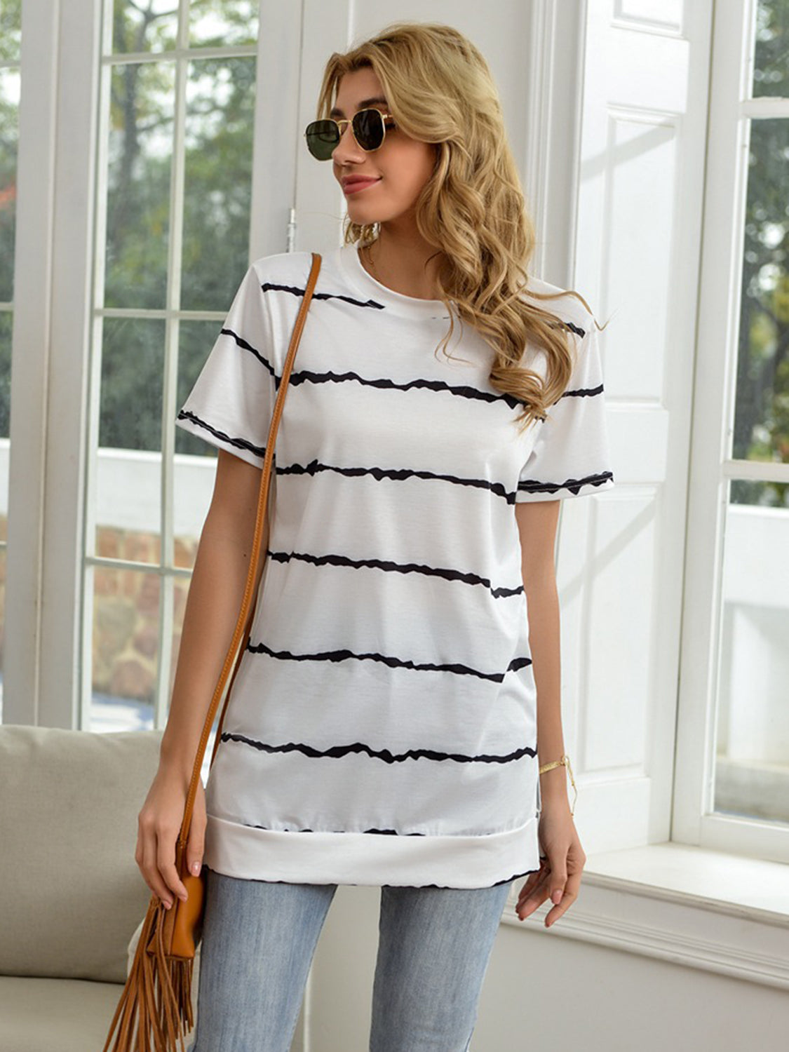 Striped Round Neck Short Sleeve T-Shirt