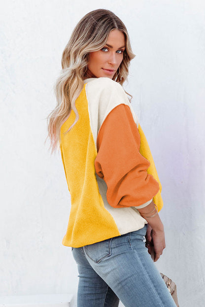 Color Block Round Neck Long Sleeve Sweatshirt