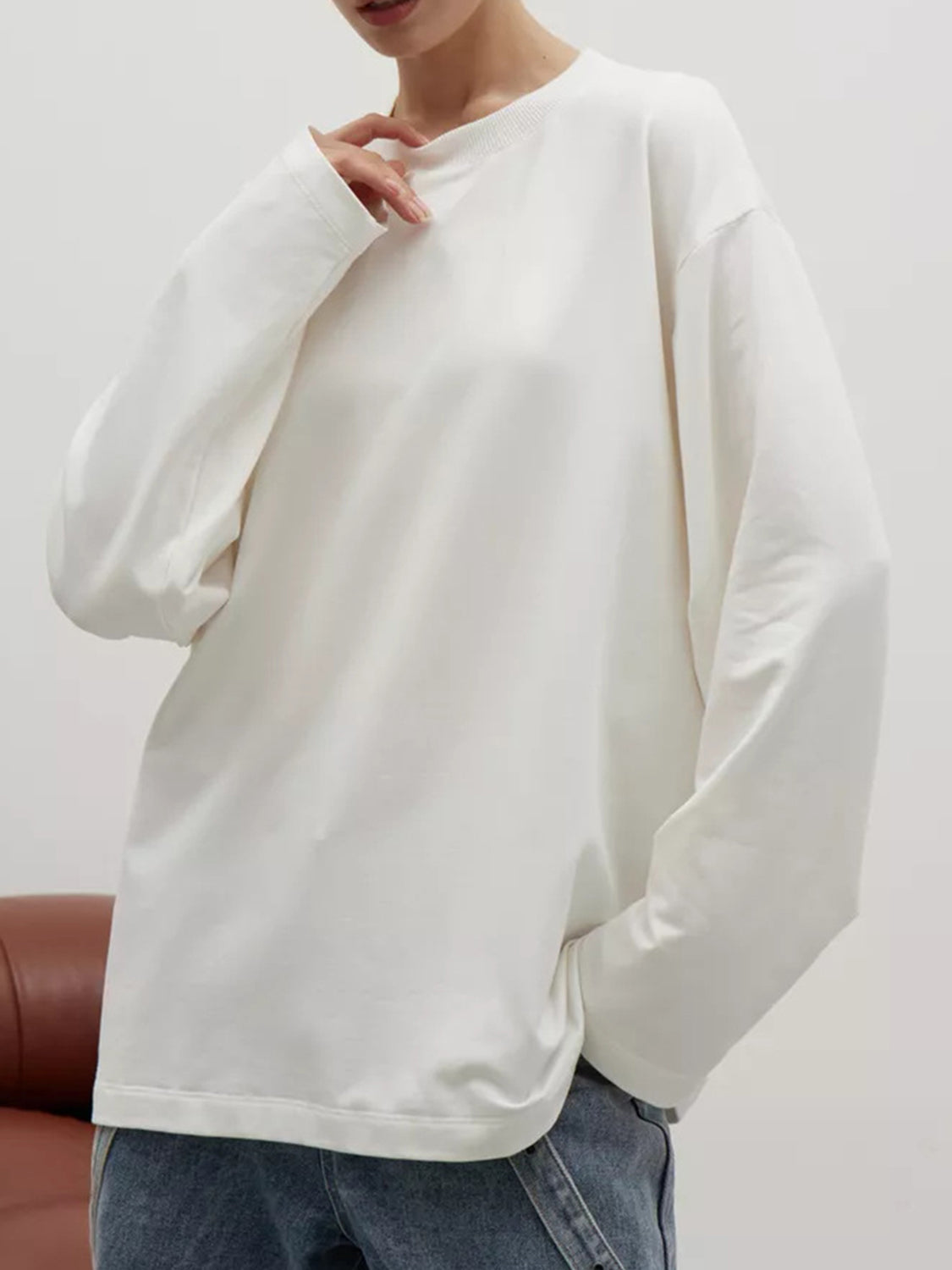 Round Neck Dropped Shoulder Long Sleeve T-Shirt