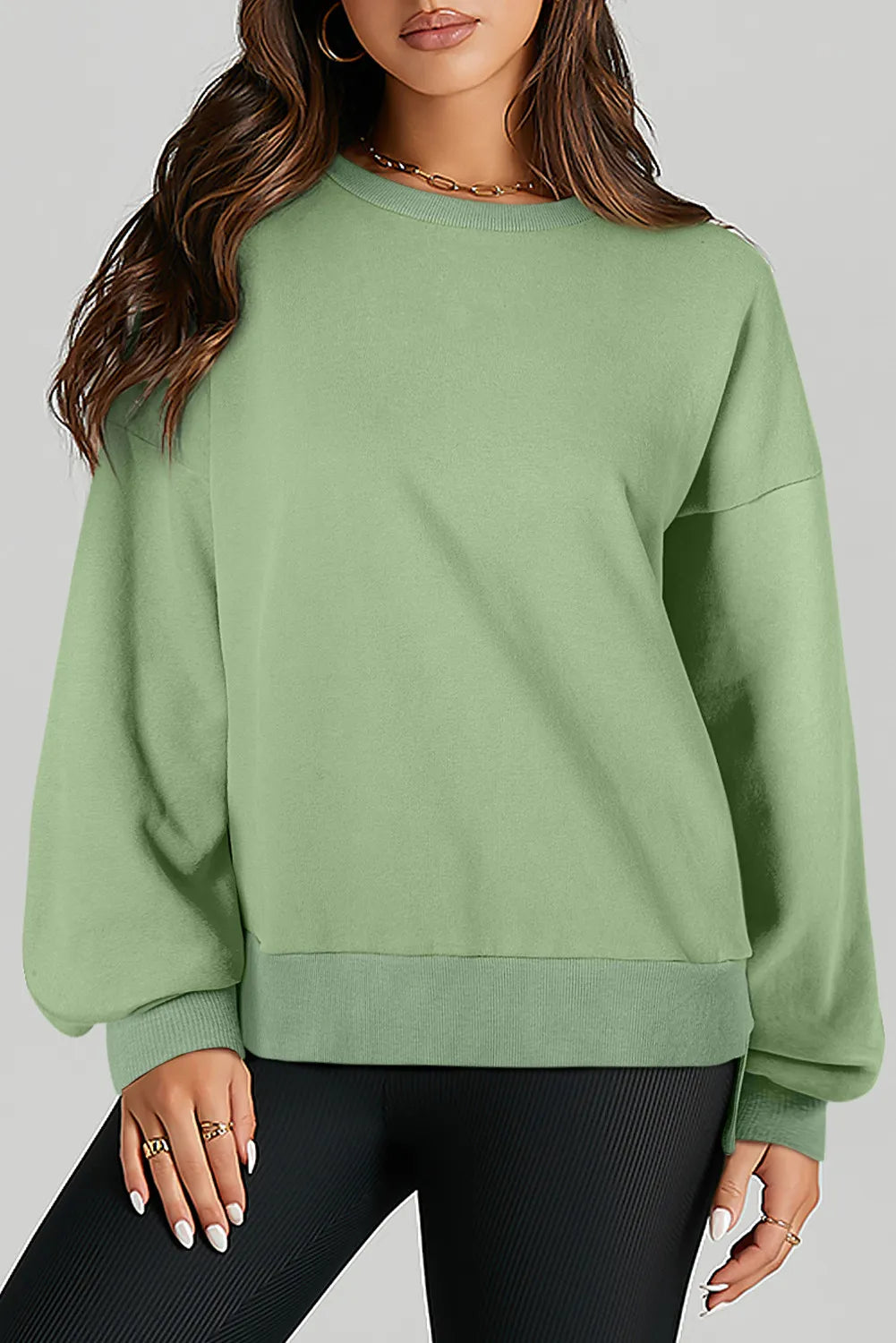 High-Low Round Neck Long Sleeve Sweatshirt