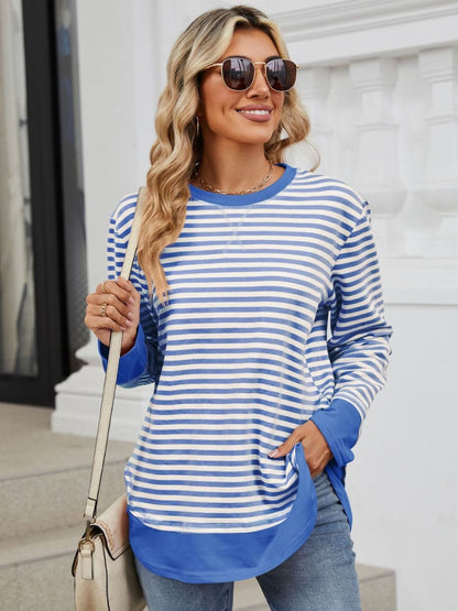 Striped Round Neck Long Sleeve Sweatshirt