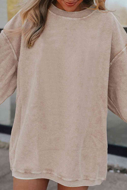 Ribbed Round Neck Drop Shoulder Sweatshirt