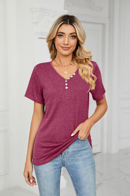 Decorative Button V-Neck Tee