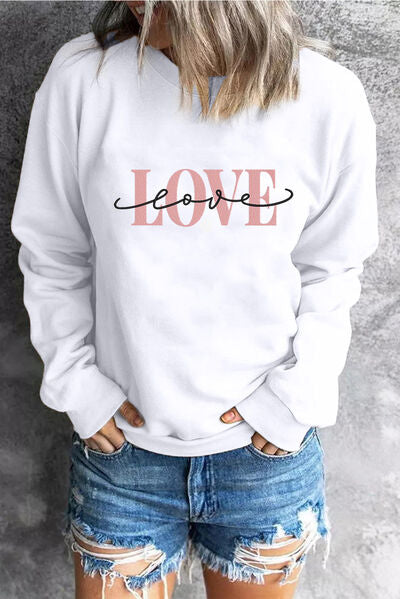 LOVE Round Neck Dropped Shoulder Sweatshirt