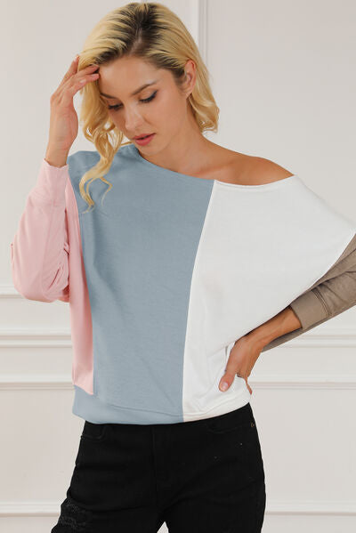 Color Block Boat Neck Sweatshirt