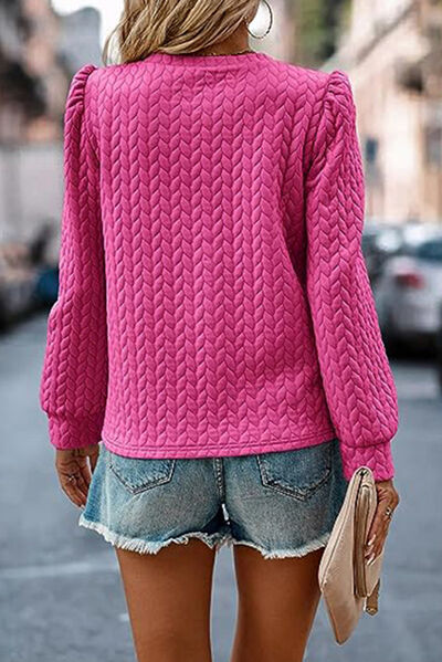 Texture Round Neck Long Sleeve Sweatshirt