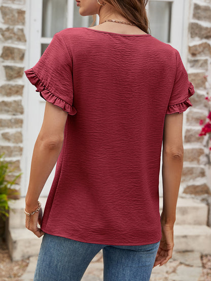 Textured Petal Sleeve Round Neck Tee