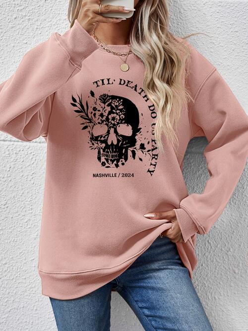 Graphic Round Neck Dropped Shoulder Sweatshirt