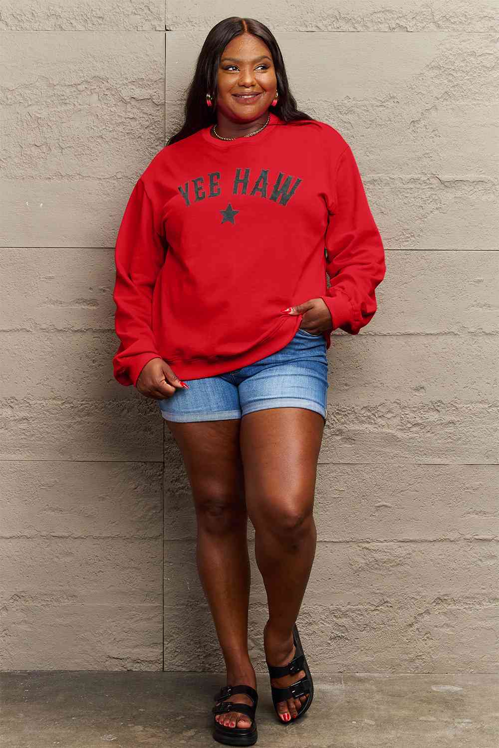 Simply Love Full Size YEEHAW Graphic Round Neck Sweatshirt