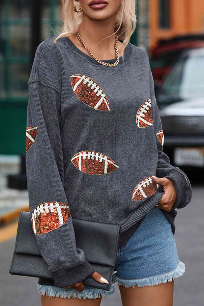 Sequin Football Patch Corduroy Sweatshirt