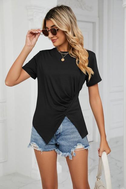 Ruched Hem Detail Crewneck Tee