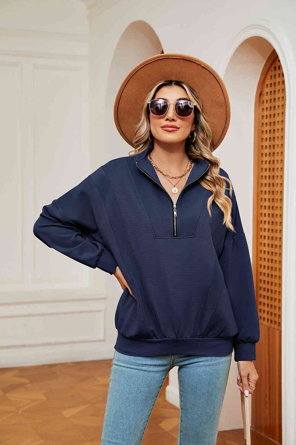 Half-Zip Dropped Shoulder Sweatshirt