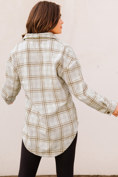 Plaid Curved Hem Dropped Shoulder Longline Shirt Jacket