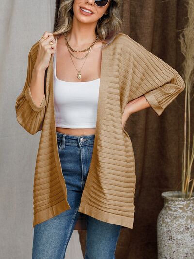 Striped Open Front Knit Cardigan