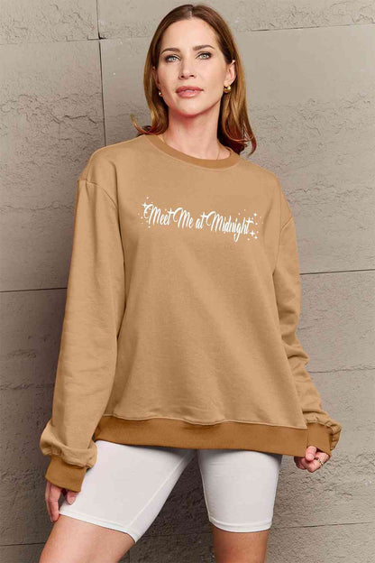 Simply Love Full Size MEET ME AT MIDNIGHT Graphic Round Neck Sweatshirt