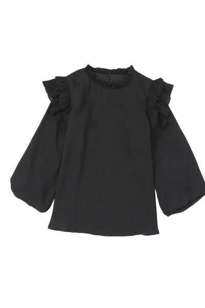 Ruffled Round Neck Long Sleeve Blouse