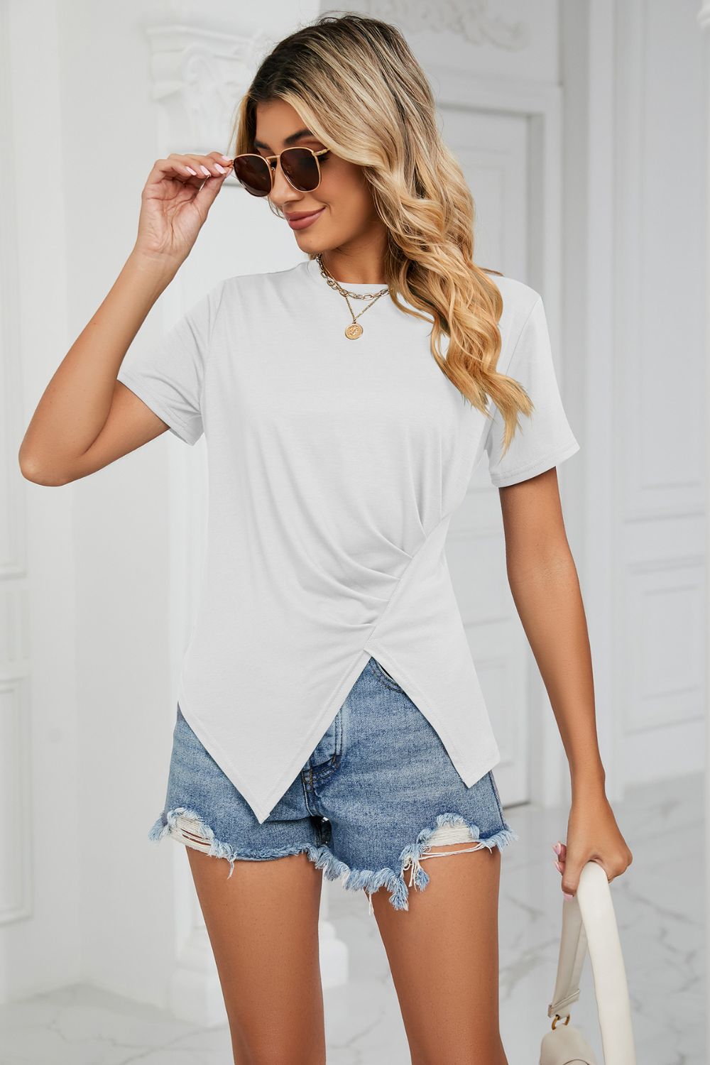 Ruched Hem Detail Crewneck Tee