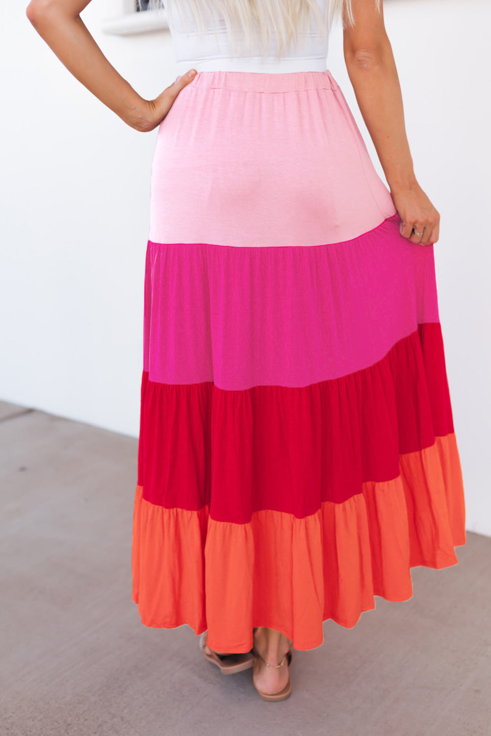 Color Block Tiered Maxi Skirt