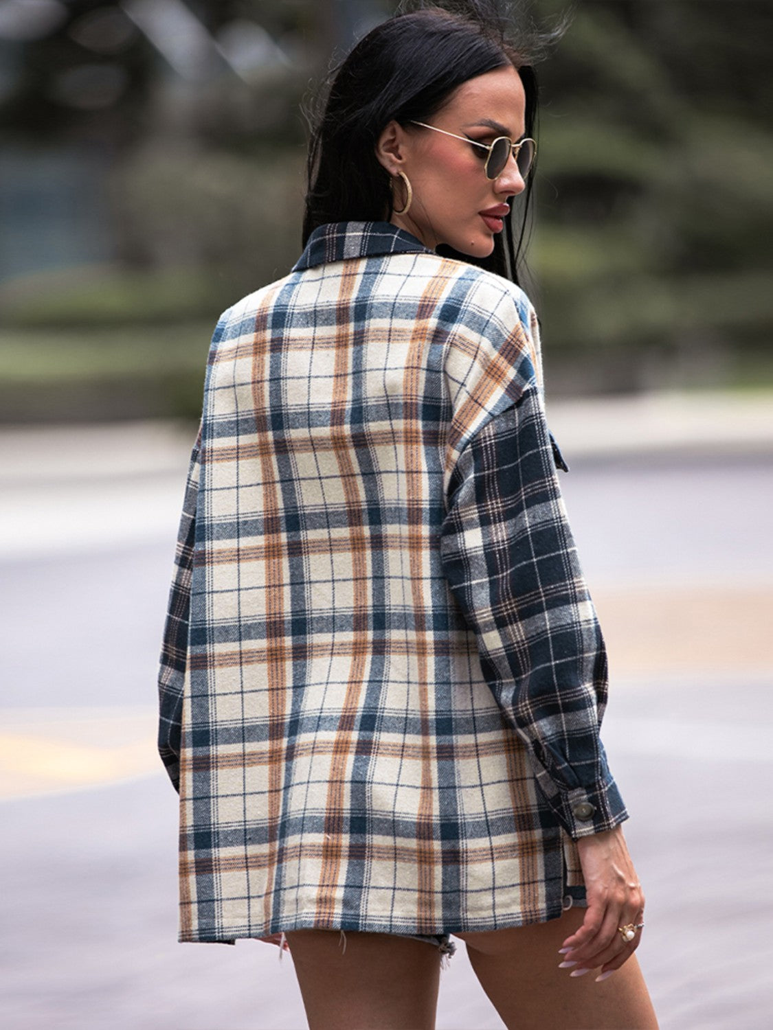 Plaid Dropped Shoulder Shacket