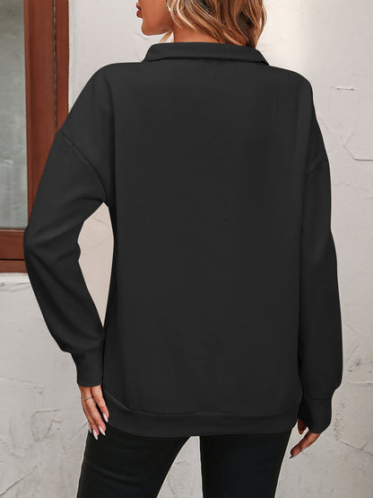 Zip-Up Dropped Shoulder Sweatshirt