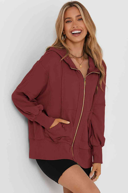 Zip Up Long Sleeve Drawstring Hoodie