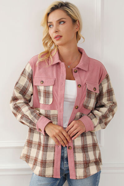 Button Up Plaid Collared Neck Jacket