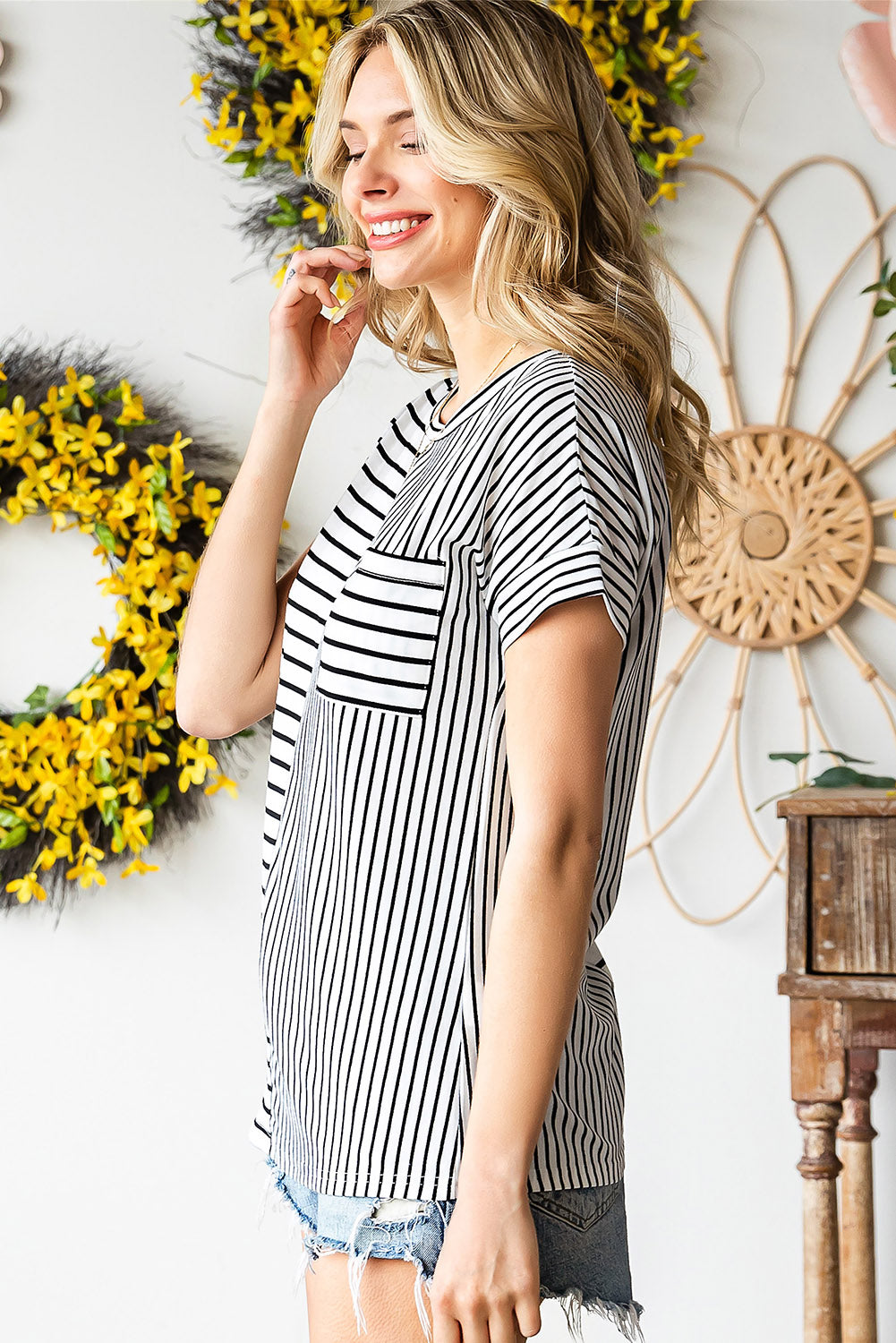 Striped Round Neck Short Sleeve Tee