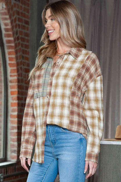 Plaid Collared Neck Long Sleeve Shirt