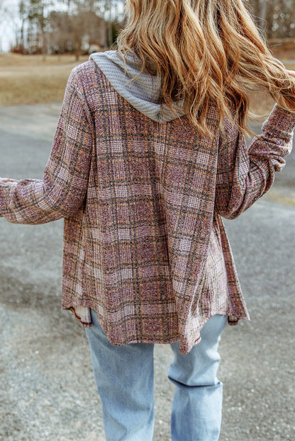 Double Take Plaid Long Sleeve Hooded Jacket