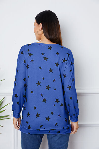 Star Print Round Neck Dropped Shoulder Sweatshirt