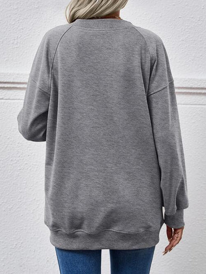 Round Neck Drop Shoulder Long Sleeve Sweatshirt