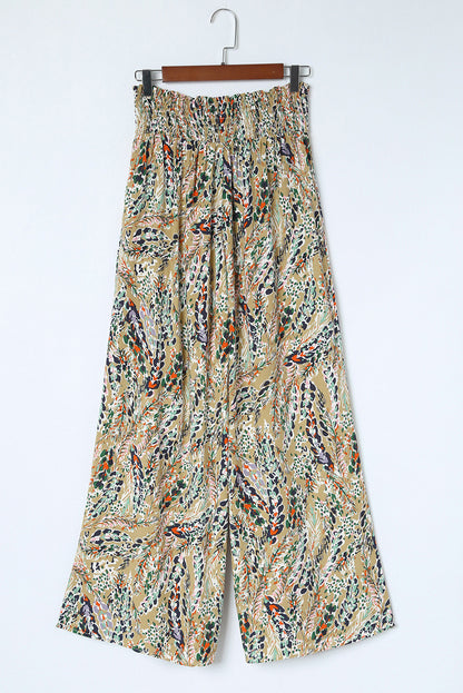 Printed Smocked Waist Wide Leg Pants