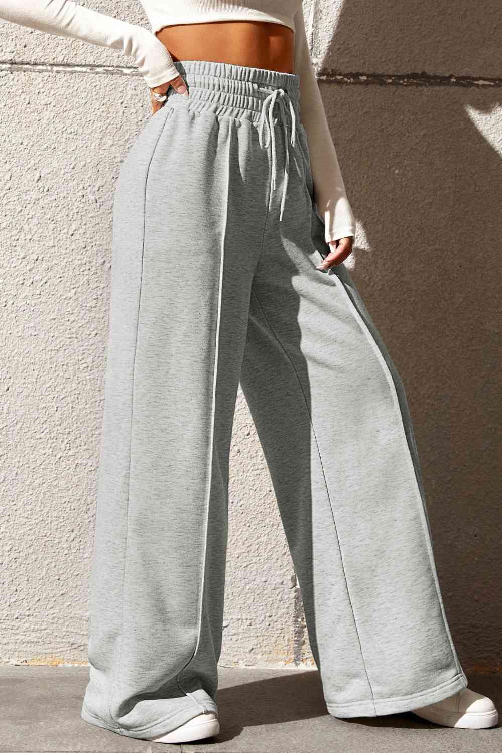 Drawstring Wide Leg Pants with Pockets