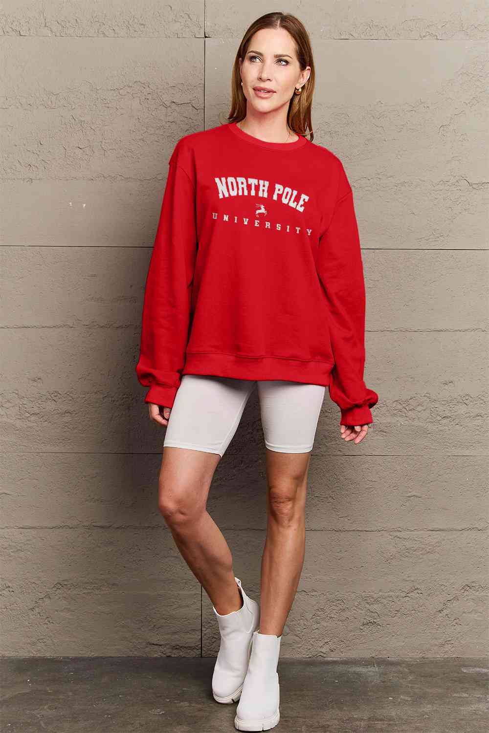 Simply Love Full Size NORTH POLE UNIVERSITY Graphic Sweatshirt