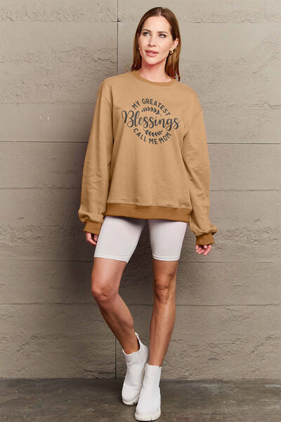 Simply Love Full Size MY GREATEST BLESSINGS CALL ME MOM Round Neck Sweatshirt