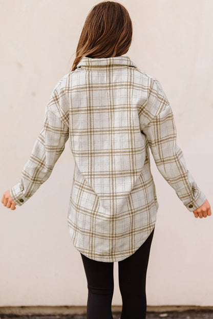 Plaid Curved Hem Dropped Shoulder Longline Shirt Jacket