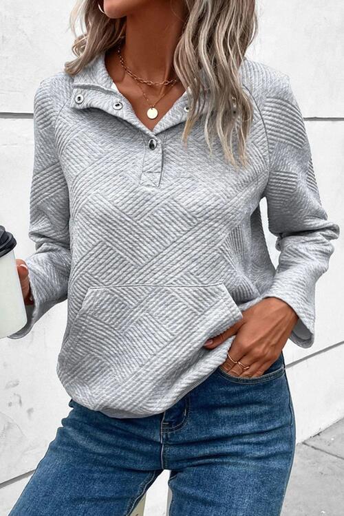 Geometric Snap Button Long Sleeve Sweatshirt