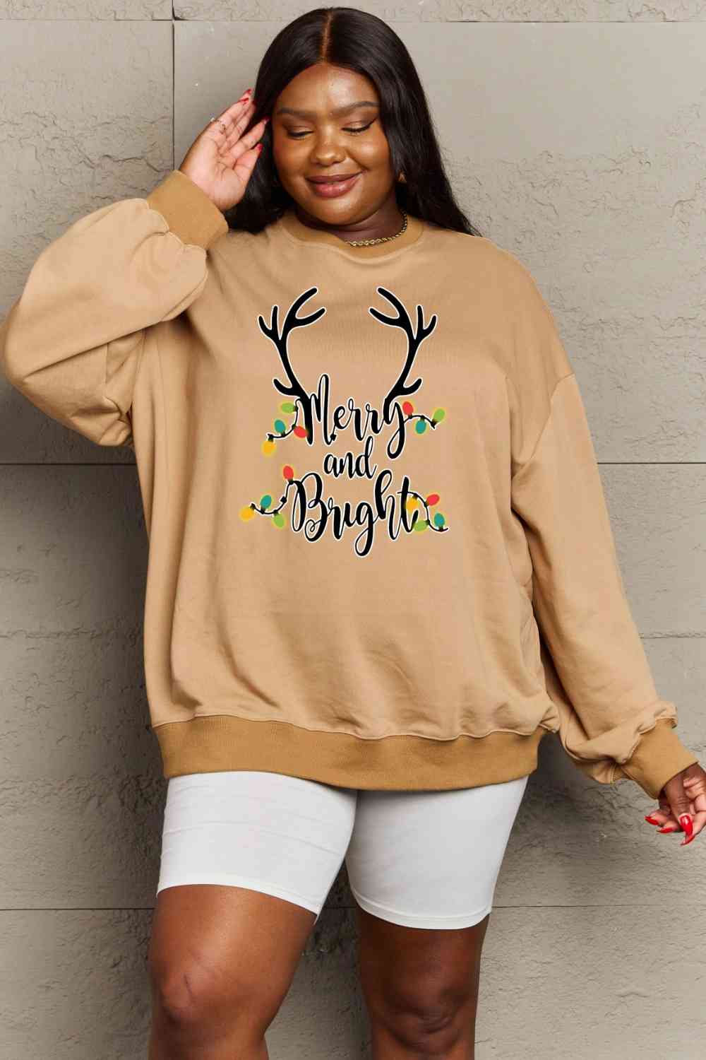 Simply Love Full Size MERRY AND BRIGHT Graphic Sweatshirt