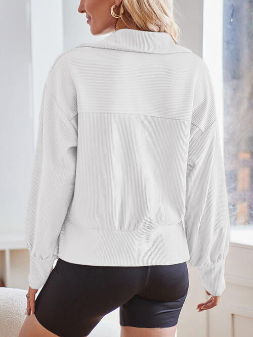 Ribbed Half Zip Collared Neck Sweatshirt