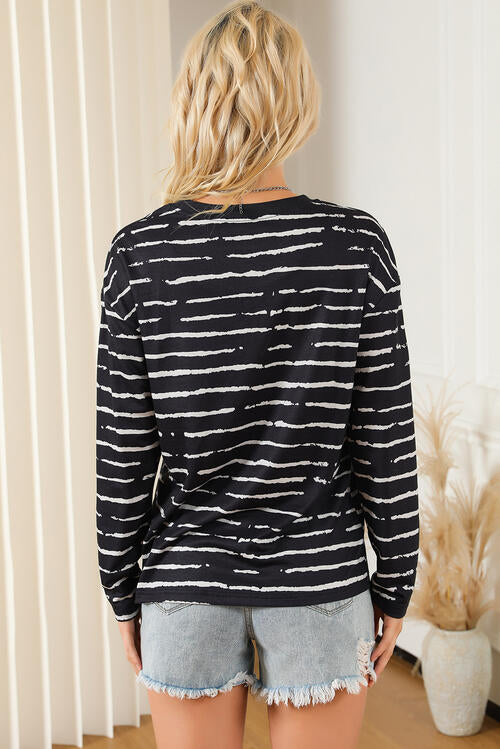 Striped Round Neck Long Sleeve T-Shirt