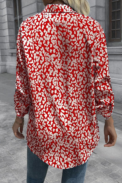 Double Take Leopard Roll-Tap Sleeve Shirt