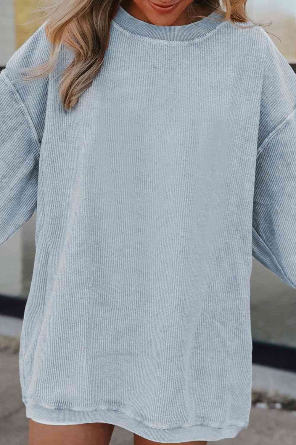 Ribbed Round Neck Drop Shoulder Sweatshirt