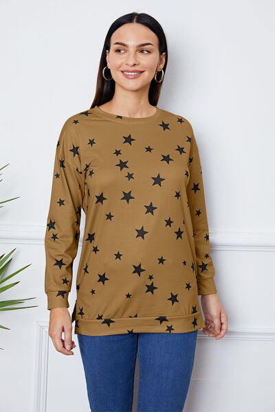 Star Print Round Neck Dropped Shoulder Sweatshirt