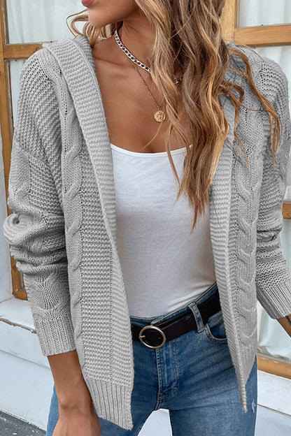 Cable-Knit Dropped Shoulder Hooded Cardigan