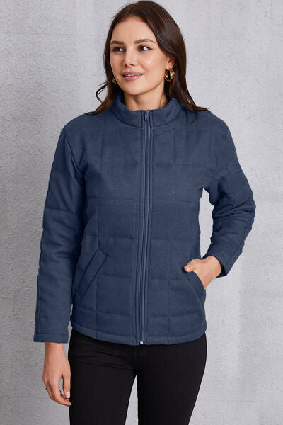 Zip Up Mock Neck Pocketed Jacket