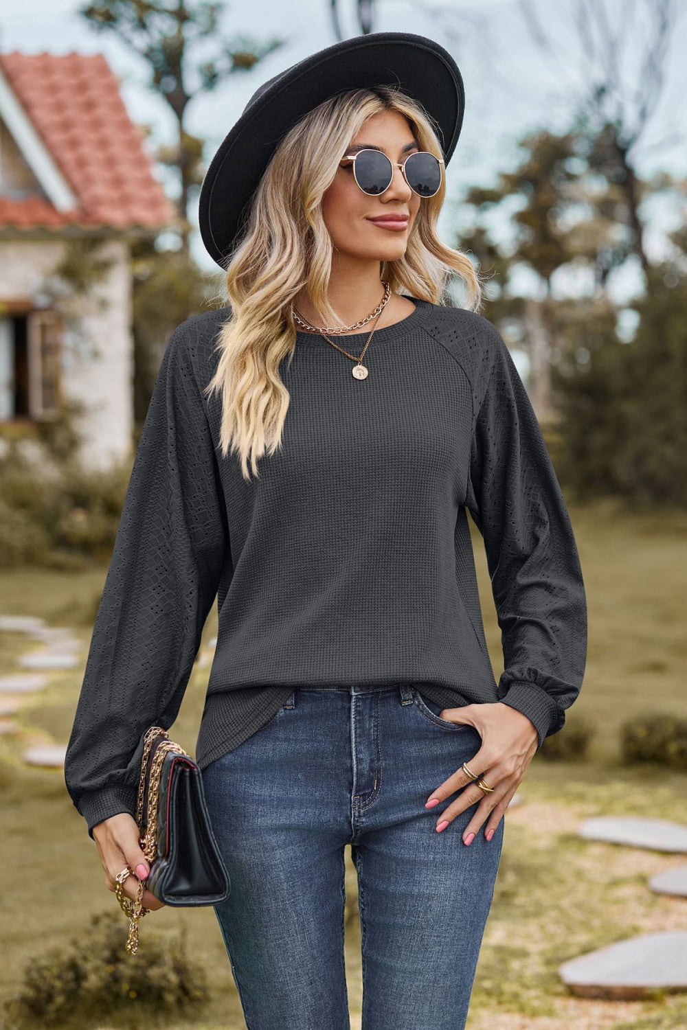 Round Neck Raglan Sleeve Sweatshirt