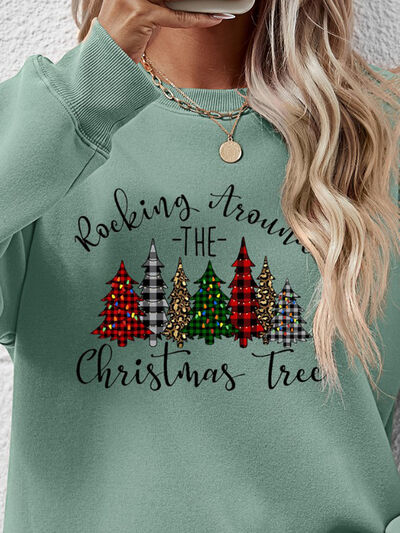 Christmas Tree Graphic Round Neck Sweatshirt